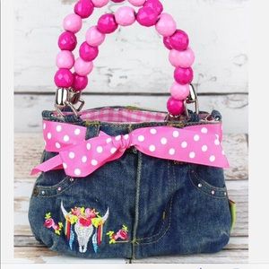Mini Denim Jeans Bag w/Beaded Handles!